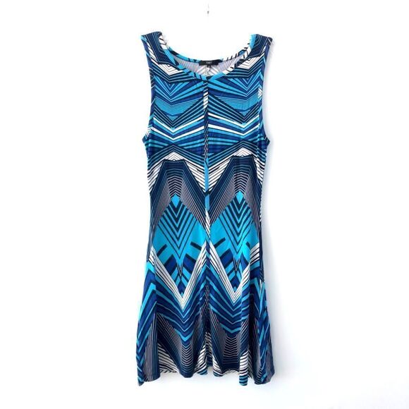 Tart Kaleidoscope Midi Dress Geometric Sleeveless Fit & Flare Jersey Knit Dress - Picture 1 of 11